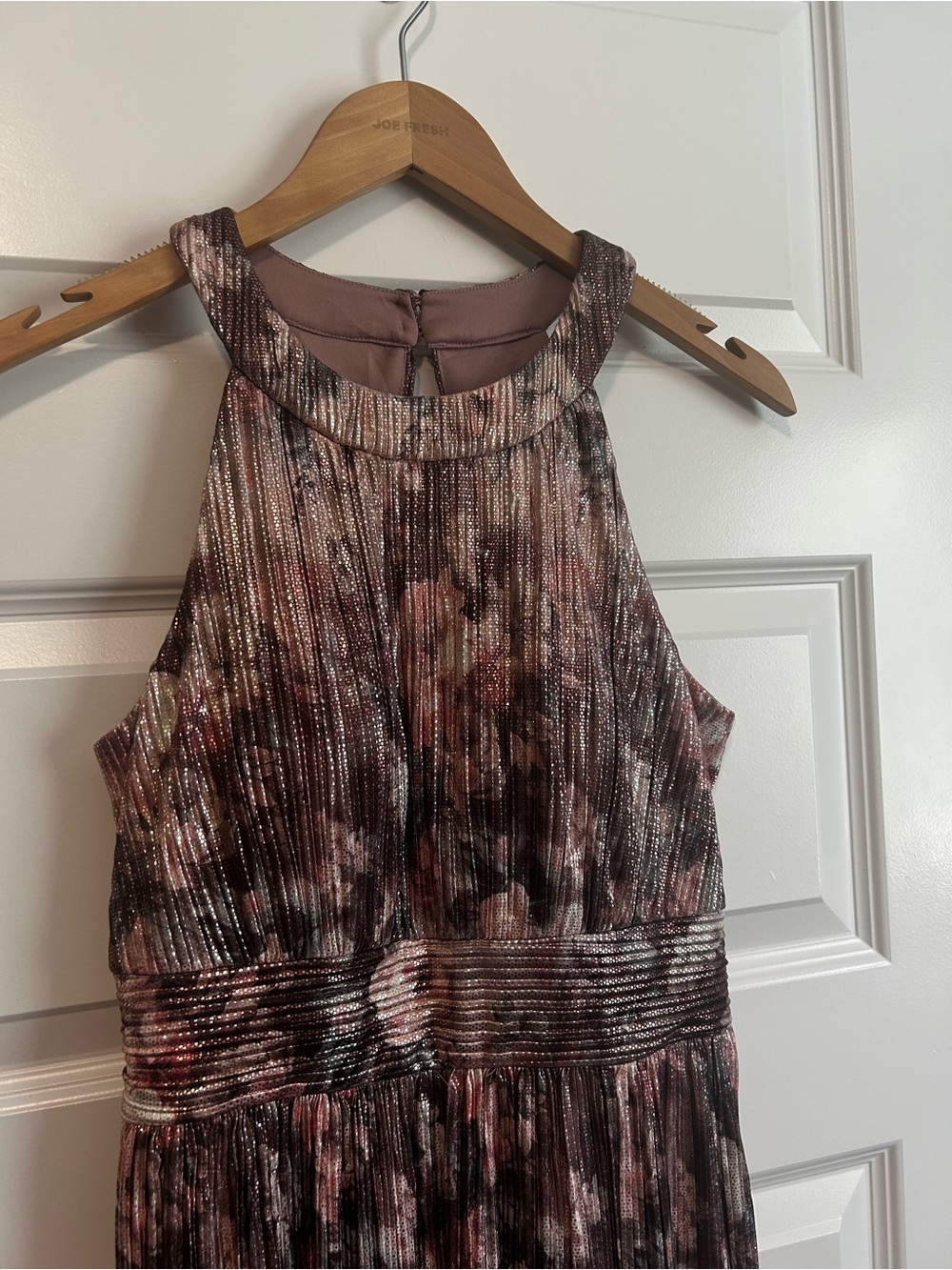NWT Eliza J Metallic Pleated Halter Maxi Dress in Pink Gown Wedding Formal - Picture 5 of 12